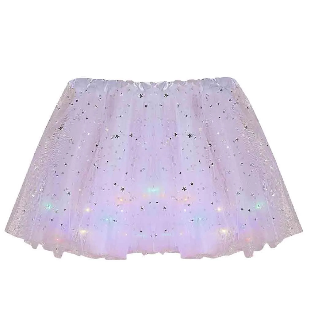 Women's Tulle Skirt Star Sequined Short Tutu Skirt Fancy Ballet Dancewear Party Costume Ball Gown Led Light Luminous Mini Skirts