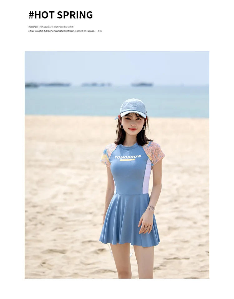 Swimsuit for Women in Summer, Conservative and Slimming, One-piece Skirt Style Swimsuit New Year's Hot Spring Plus Size Swimsuit