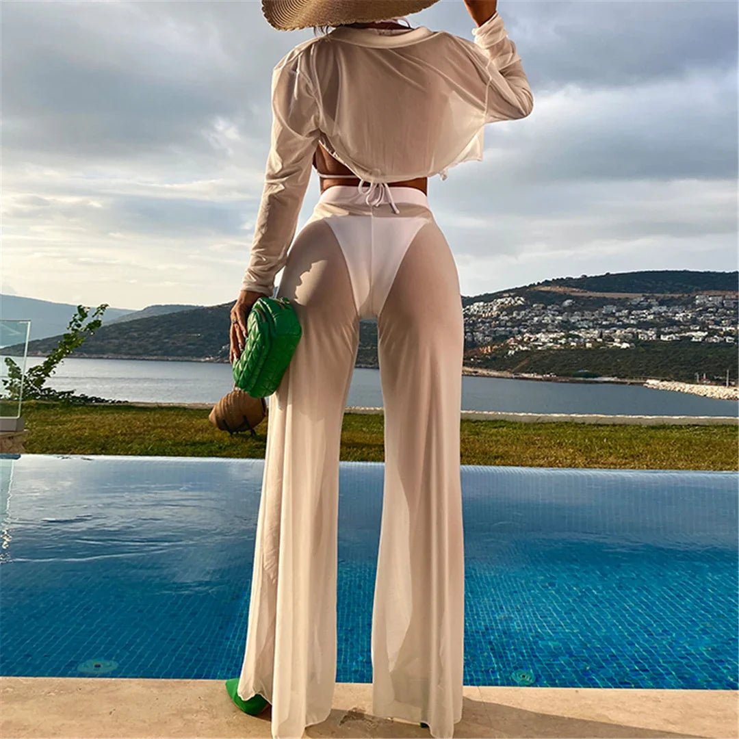Long Sleeve Pants Halter High Cut Bikini Female Swimsuit Women Swimwear Four-pieces Bikini set Bather Bathing Suit Swim V4860