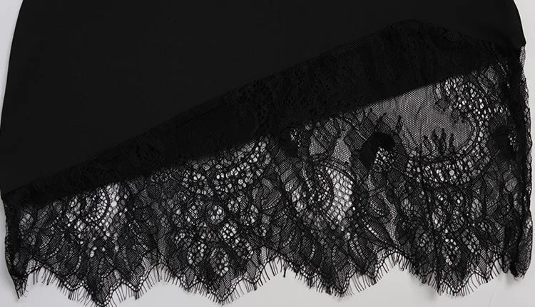 Ahagaga Sexy Women's Mini Dresses Solid Patchwork Lace Slash Sleeveless Sheath Bodycon Sheer Regular Casual Streetwear Vestidos