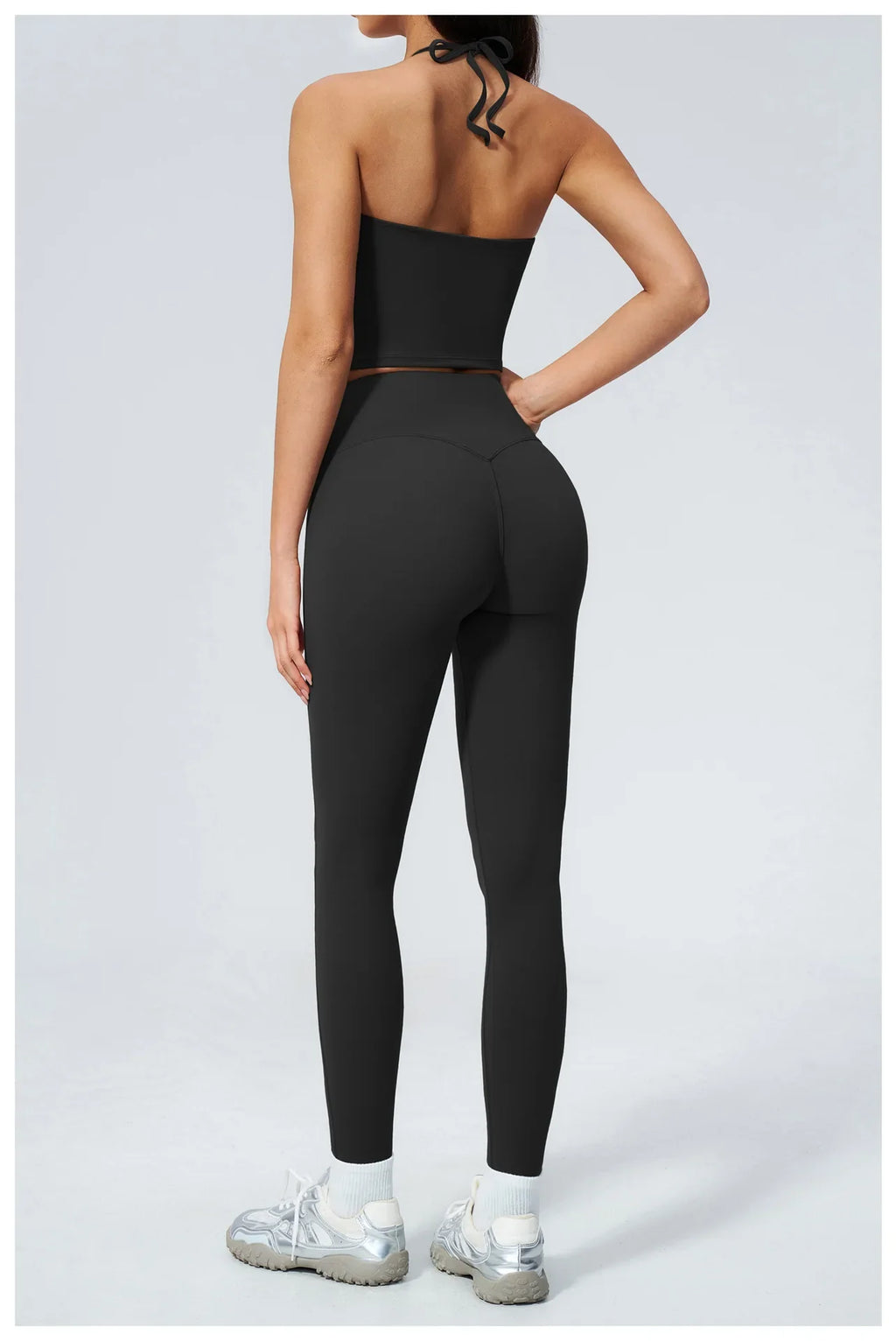 Women Tracksuit 2PCS Seamless Yoga Sets Hanging V Neck Slim Sports Tank Top Fitness Outfits Gym Running High Waist Leggings Suit