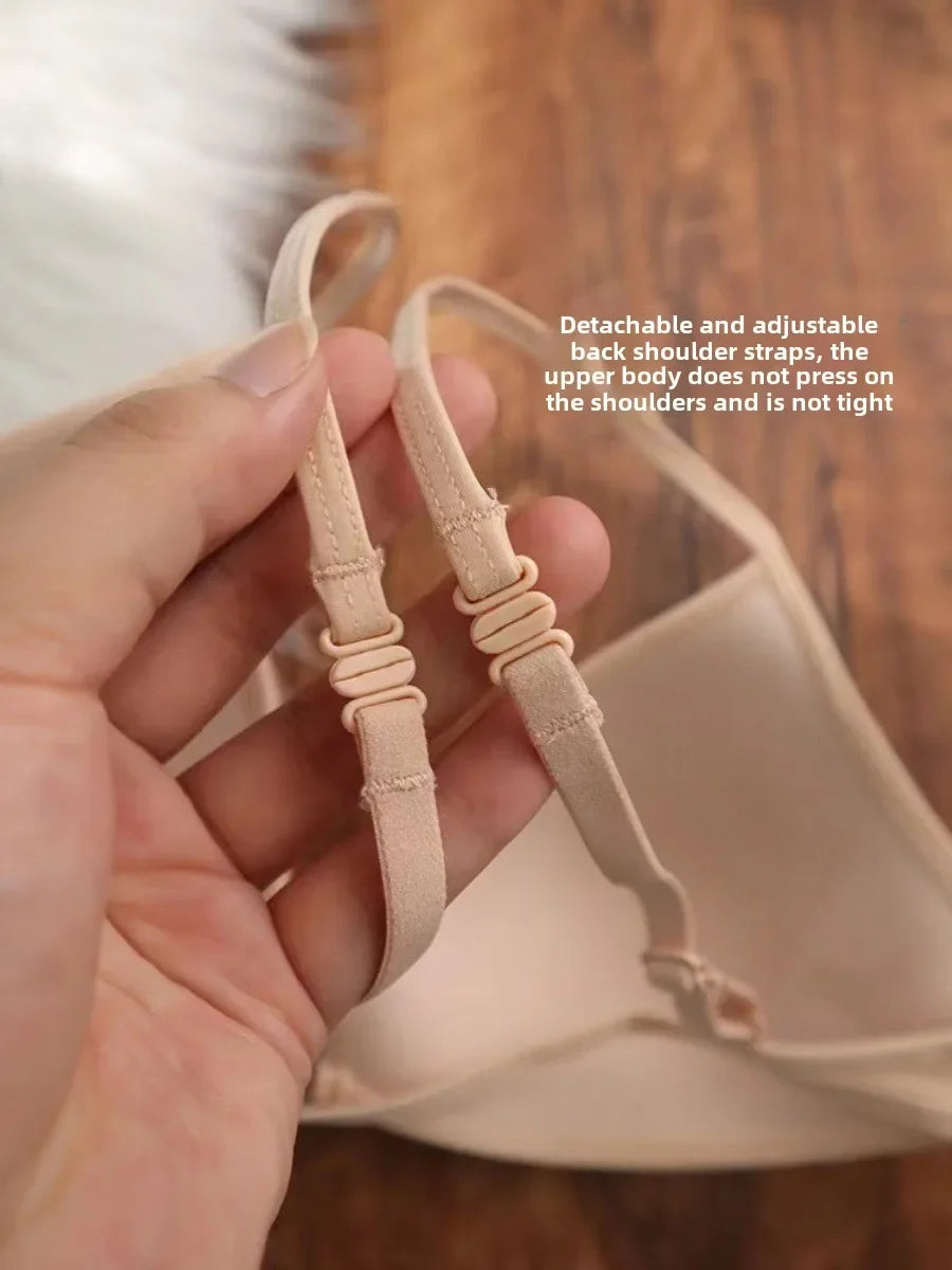 MOYISU French Style Triangle Bra Thin Strap Halter Neck Invisible Front Fastening Elegant Wireless Bralette Sophisticated AB Cup