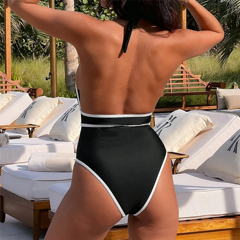 Tiger Printed Deep V Neck Monokini Women Swimwear One Piece Swimsuit Female Backless High Cut Leg Bather Bathing Suit Swim K7293