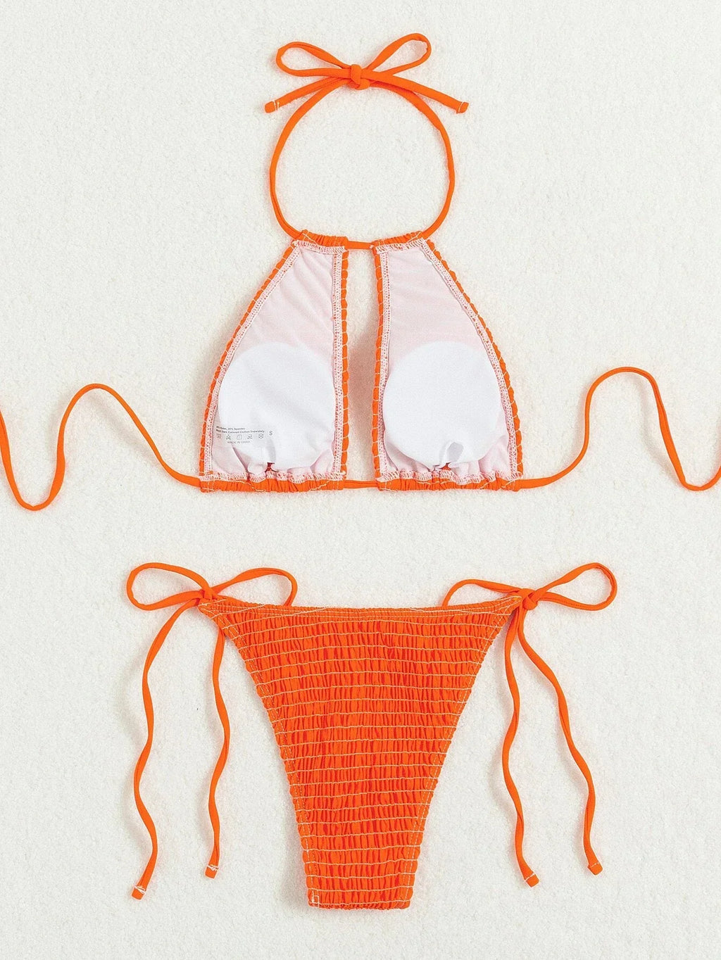 2025 Halter Tie Side Hollow Out Smocked Bikini Women Swimsuit Female Swimwear Two Pieces Bikini Set Swim Bathing Suit Beach Wear