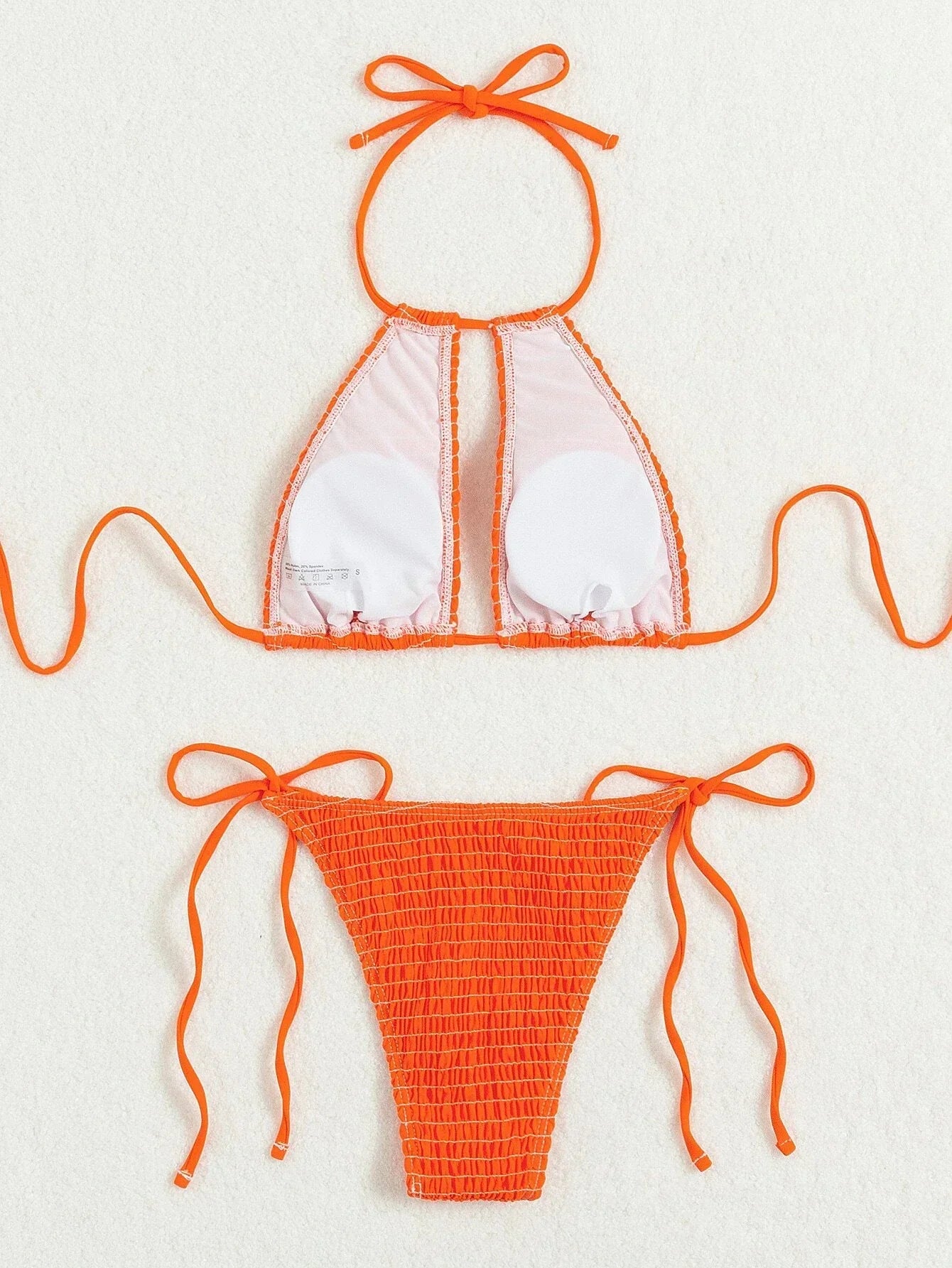 2025 Halter Tie Side Hollow Out Smocked Bikini Women Swimsuit Female Swimwear Two Pieces Bikini Set Swim Bathing Suit Beach Wear