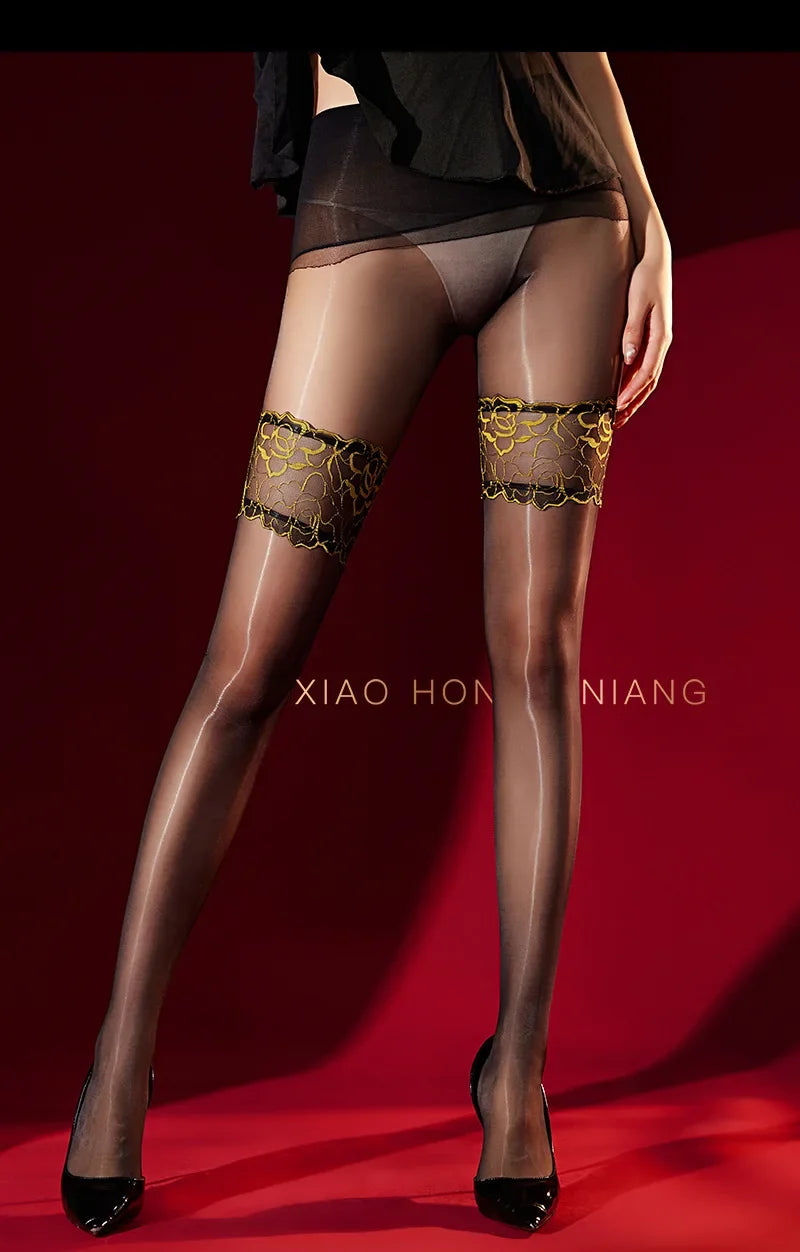 Lace Aurora Pantyhose Ultra-thin Shiny Silky Fake Over-the-knee Thigh-high Smooth Pantyhose For Woman Nightclub Style Sexy V4J7