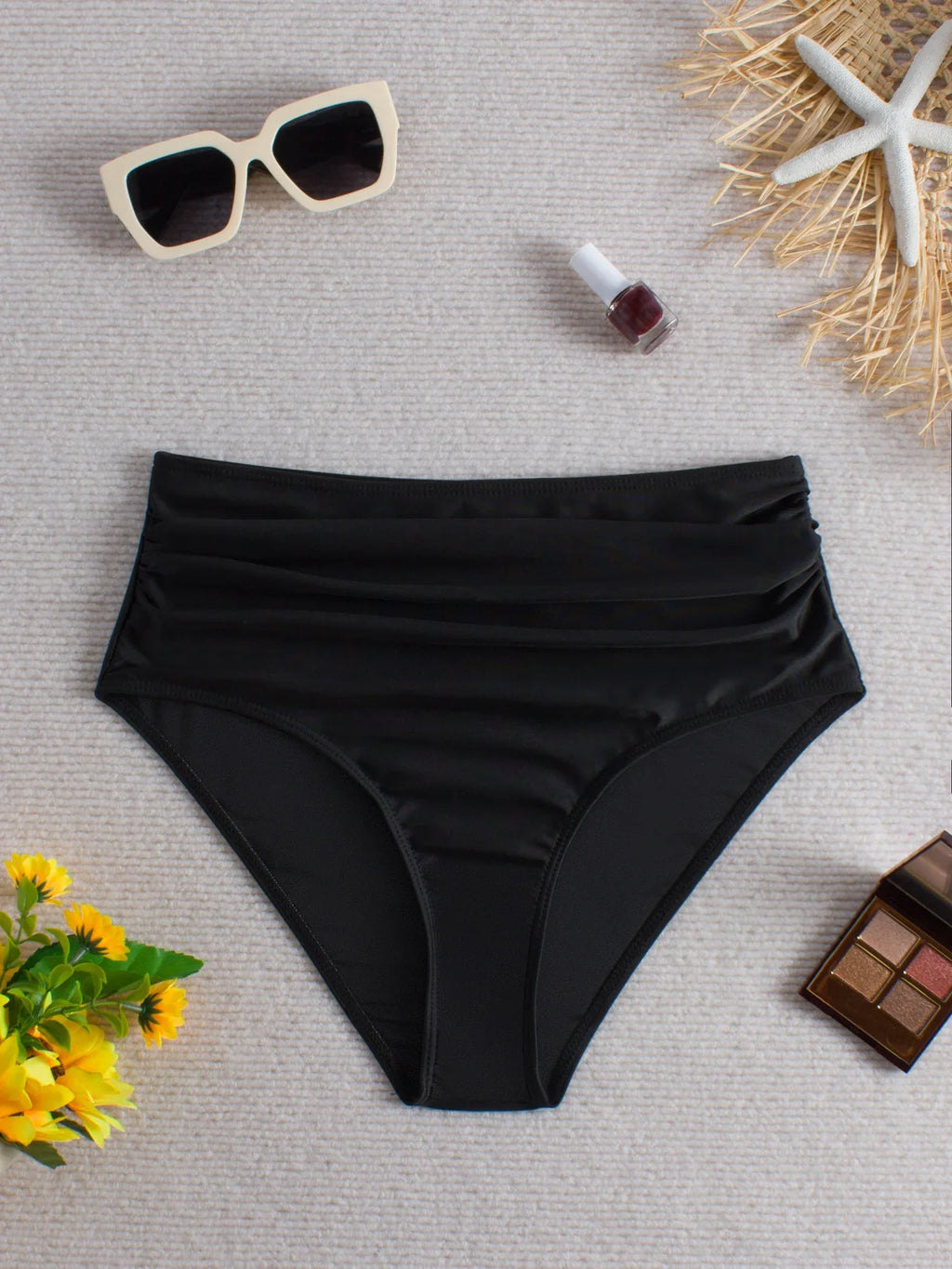 2026 Black High Waist Swimsuit Only Pants Swimwear Women Solid Bathers Bathing Swimming Trunks Swim Suit Female XXL