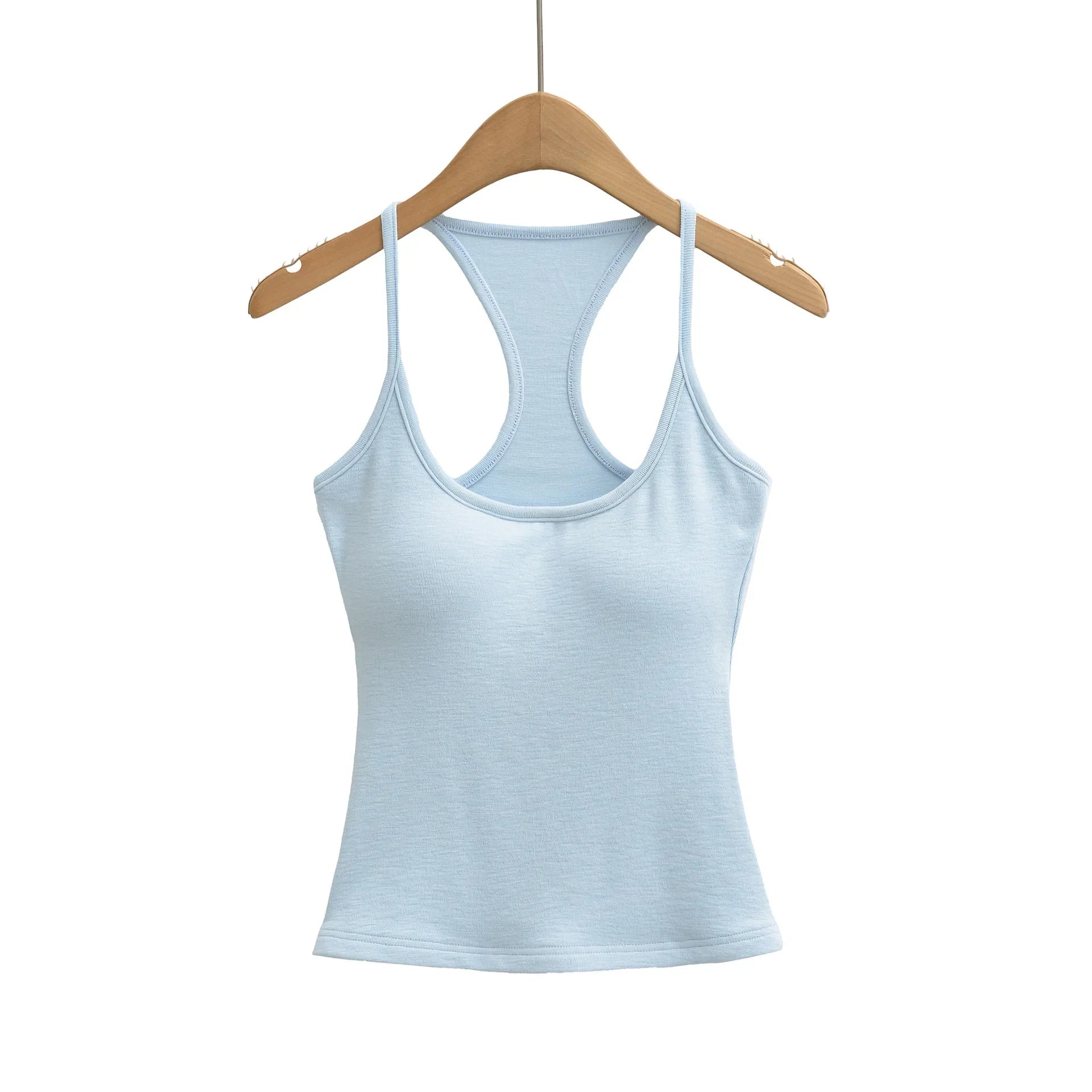 Early Spring New Style Hot Girl Pure Desire Sexy U-Neck Chest Pad Elastic Base Tank Solid Color Backless Sleeveless Top 6JYN