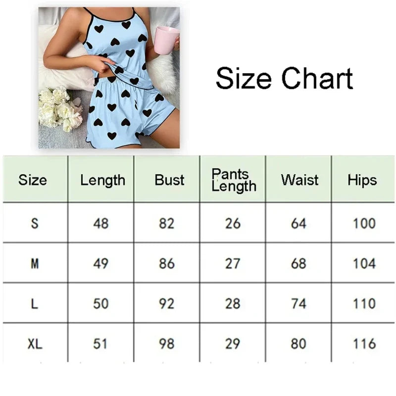 Women's Pajama Set Pajamas T-Shirts Shorts Pink Heart-Shaped Print Round Neck T-Shirt Ice Silk Top Comfortable Casual Summer