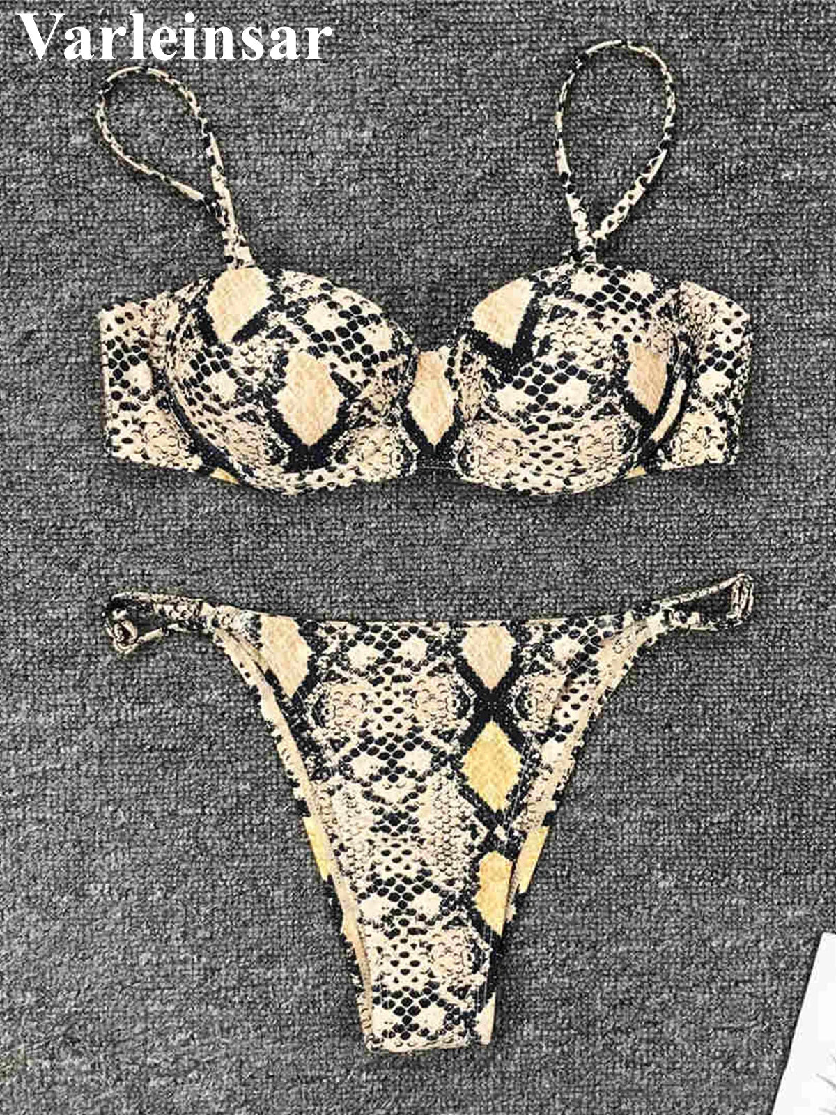 Snake Skin Underwired Bikini Female Swimsuit Two-Pieces Bikini Set High Leg Cut Women Swimwear Bather Bathing Suit Swim V1599