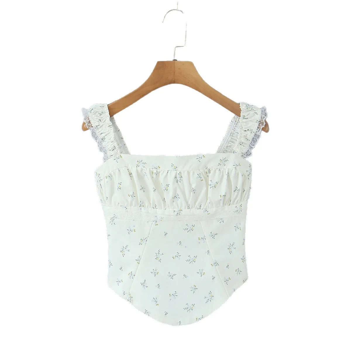 New French Casual Pure Desire Style Sexy Lace Sweet Spicy Girl Floral Print T-Shirt Backless Deep V Suspenders Sleeveless 8RXP