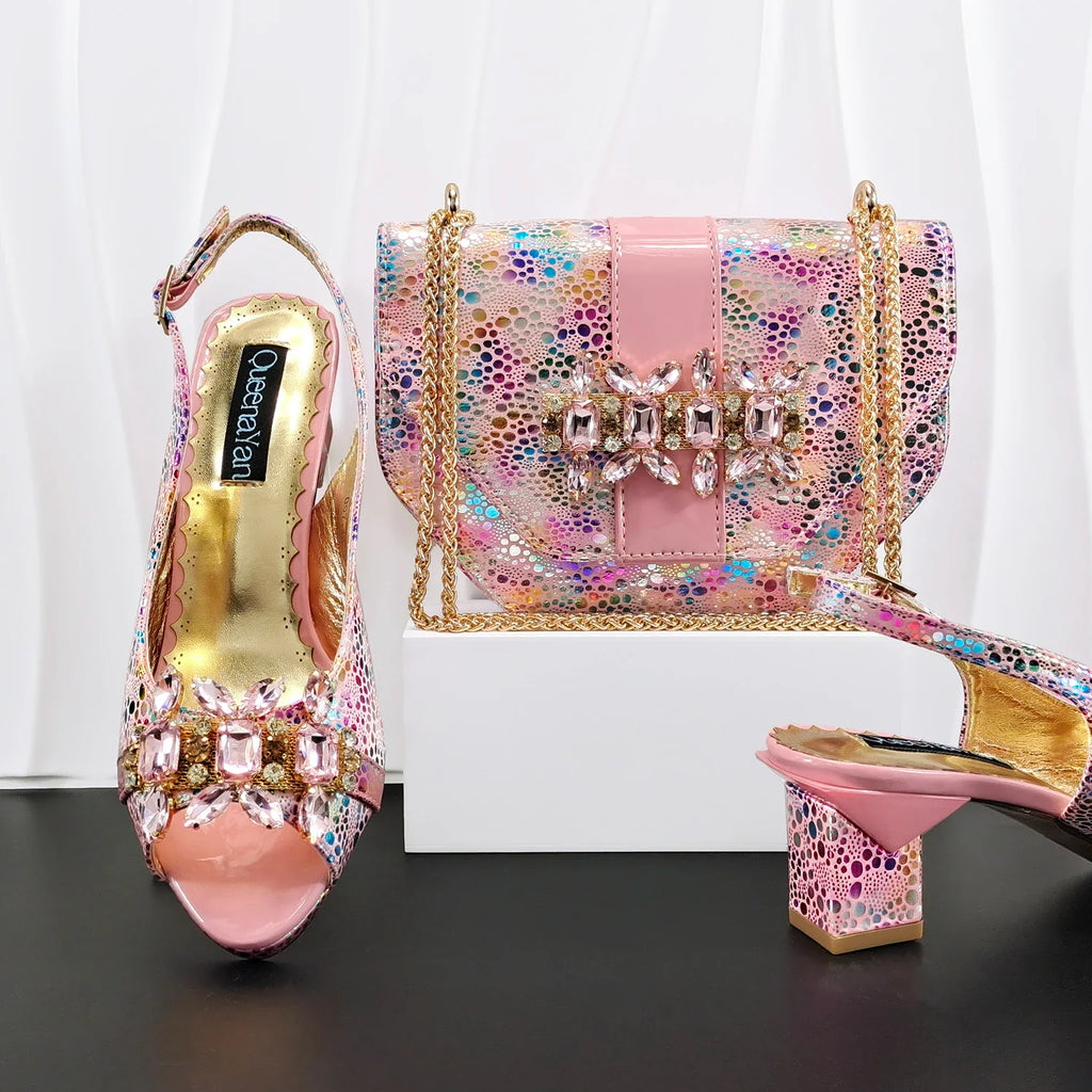 Doershow High Quality African Style Ladies Shoes And Bags Set Latest sky blue Italian Shoes And Bag Set For Party 1-1