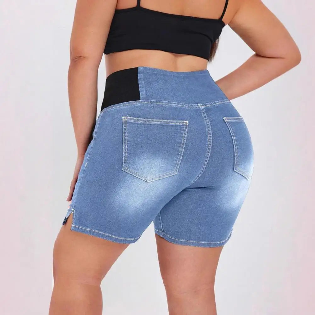 Women's Jean Shorts Casual High Waist Pull-On Stretchy Skinny Shorts With Pockets Soft Fabric Butt Lifting Denim Bottoms