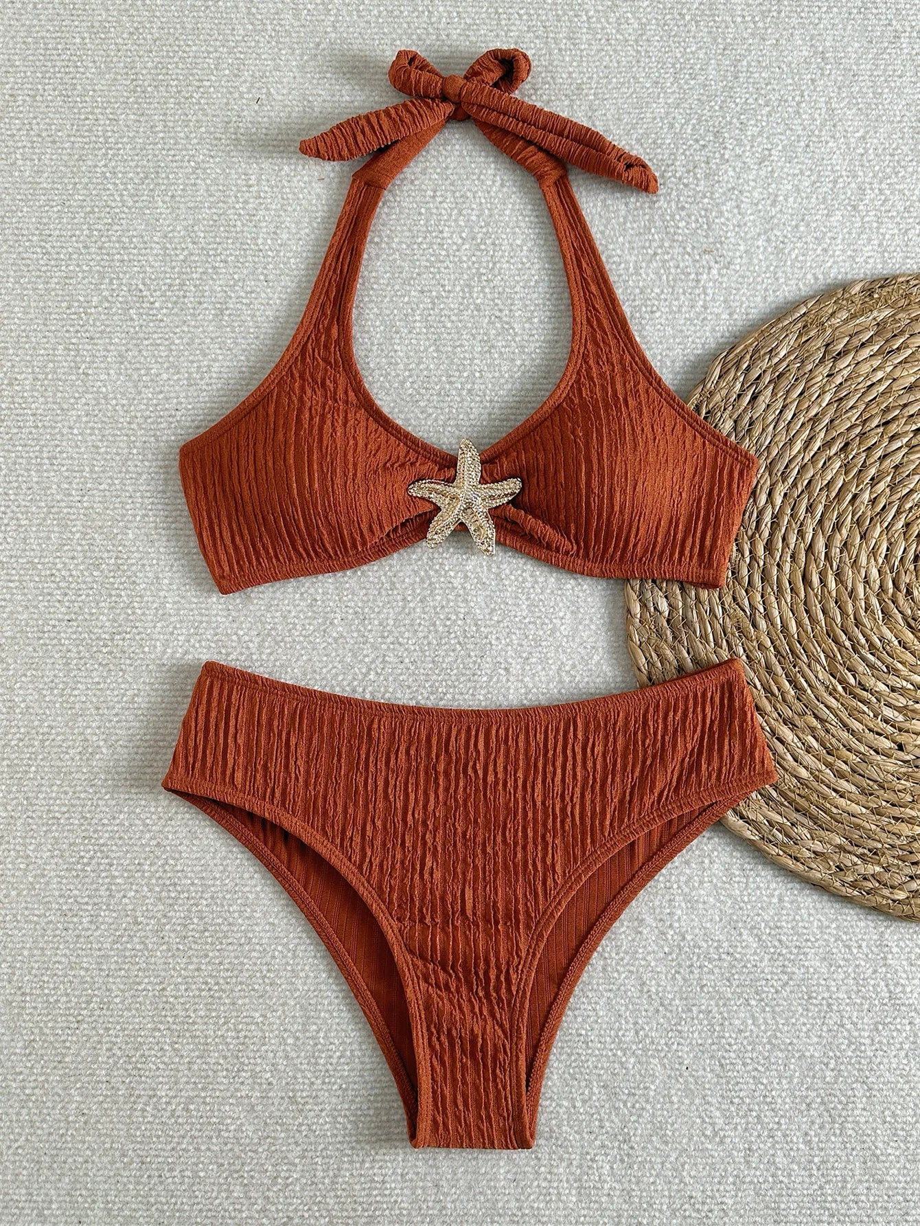 Sexy Metal Starfish Bikini Set 2026 Women Green Brown Push Up Bra High Waist Swimsuit Bathing Suit Vacation Two Piece Swimwear