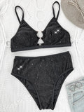 Glitter Sparkling Cut Out Female Swimsuit High Waist Bikini Women Swimwear Two-pieces Bikini Set Bather Bathing Suit Swim Lady