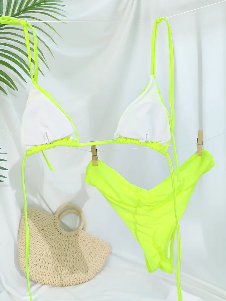 Miyouj Glitter Fabric Bikinis 2026 Sexy Bikini Set Folds Swimsuit Female Halter Bathing Suit Women Swimwear New Beachwear