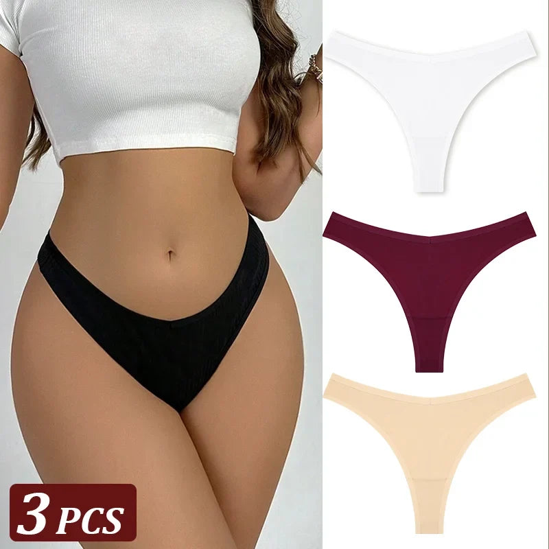 3PCS Seamless Thong Cotton Women Thin Strap Low Waist High Flexibility Panties Sexy Underwear Ladies Briefs T-back Soft Women