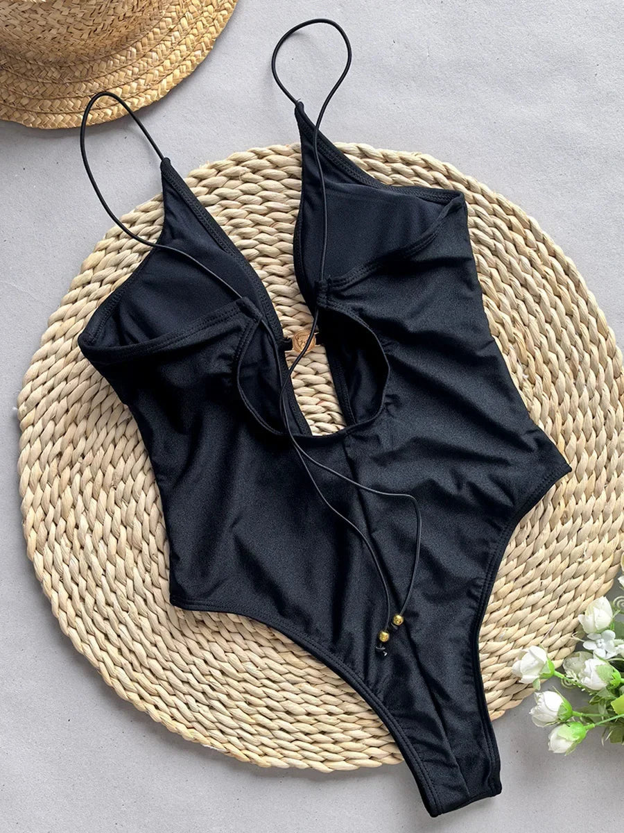Tie Dye Deep V Neck Hollow Out One Piece Swimsuit Women Swimwear Female Backless Monokini High Cut Bather Bathing Suit Swim Lady