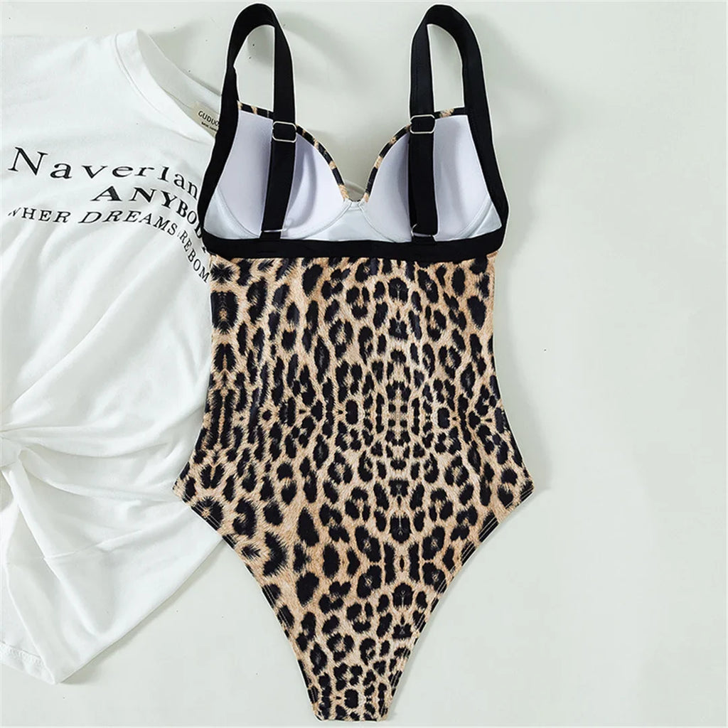 S - XL New Leopard Printed Underwired Bra Cup Women Swimwear One Piece Swimsuit Female Monokini Bather Bathing Suit Swim V3262