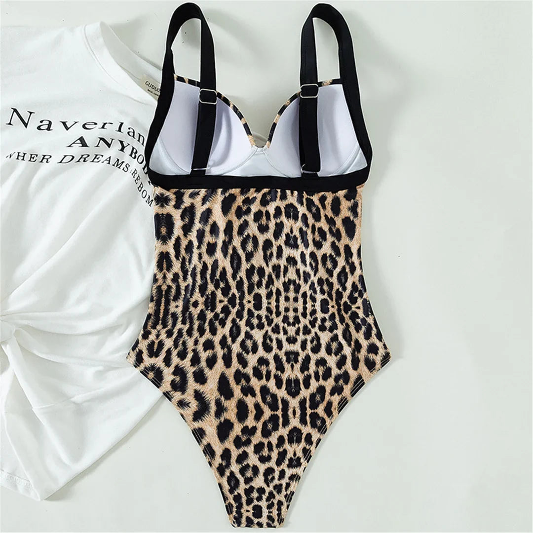 S - XL New Leopard Printed Underwired Bra Cup Women Swimwear One Piece Swimsuit Female Monokini Bather Bathing Suit Swim V3262