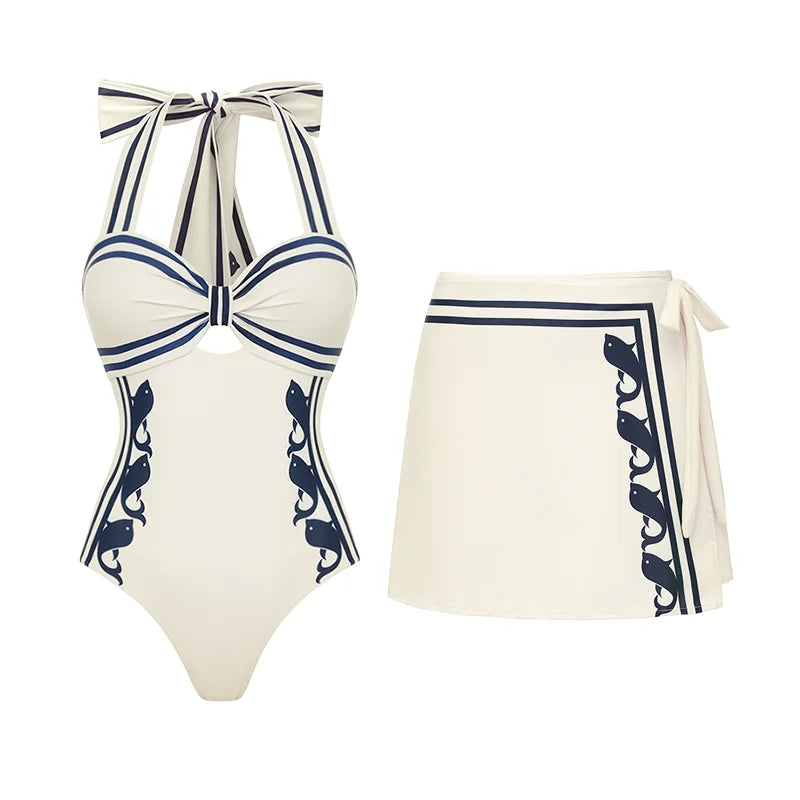 Sexy One Piece Swimsuit With Cover Up Hollow Swimwear Women Off Shoulder Swim Suits Patchwork Bathsuit Belt Bodysuit Beachwear