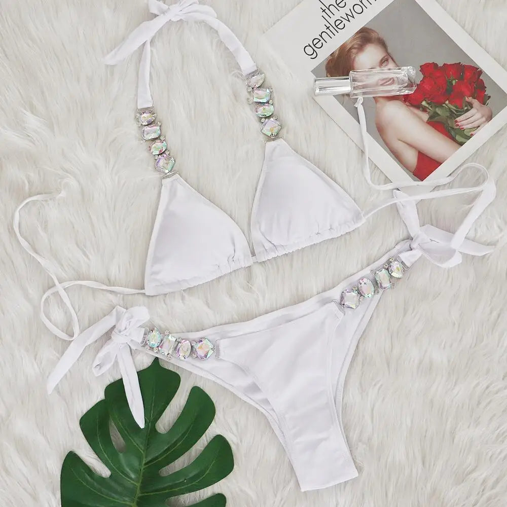 Jewelled Rhinestones Diamond Bikini Female Swimsuit Women Swimwear Two-piece Bikini Set Brazilian Bather Bathing Suit Swim Lady