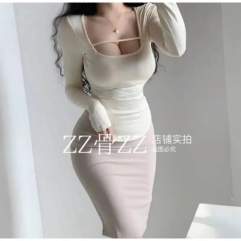 WOMENGAGA Mid Length Skirt For Elegance Apricot Slim Mini Dress Sweet Sexy Korean Women 2023 Skirts High Waist Fashion HGR0