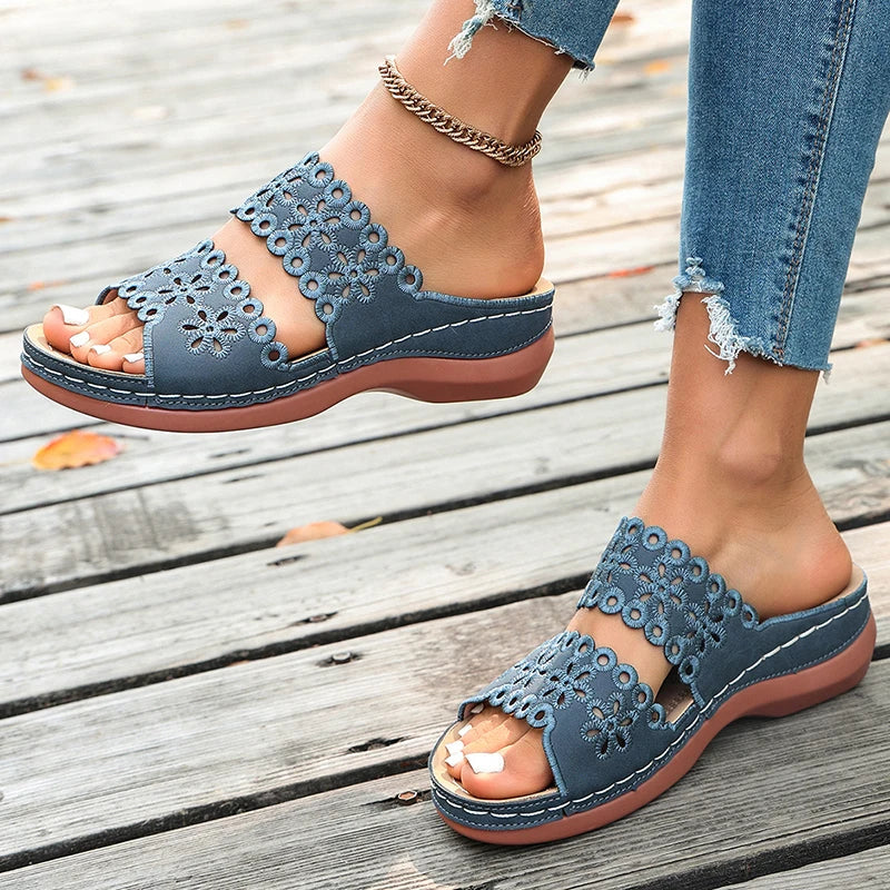Vinatge Hollow Out Platform Sandals Women Lightweight Plus Size Wedges Sandles Woman Comfortable Thick Sole Casual Sandalias 43