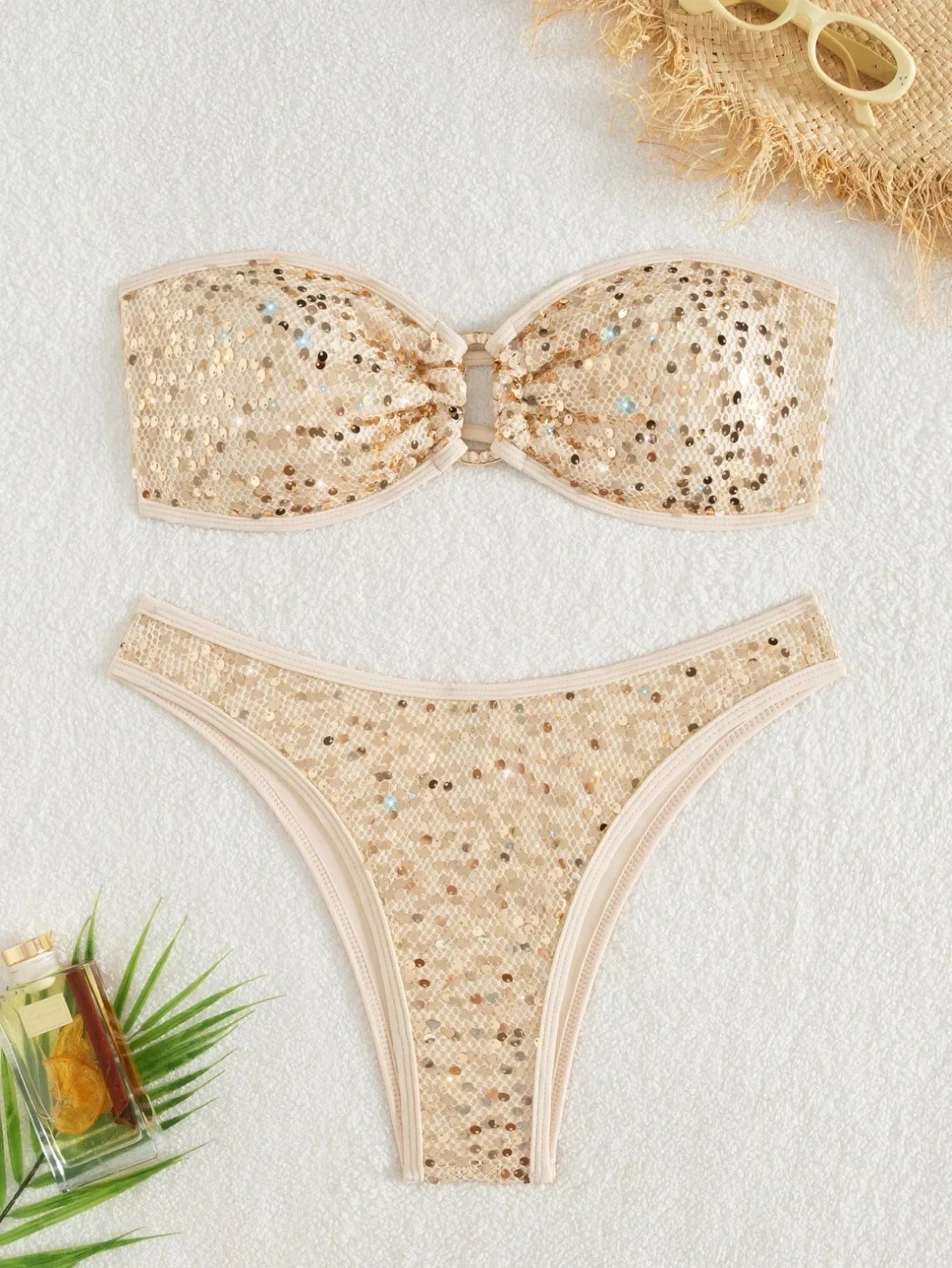 Shiny Sequins Mesh Bandeau Bikini Female Swimsuit Women Swimwear Two-pieces Bikini Set Brazilian Bathing Suit Swim Beach Wear