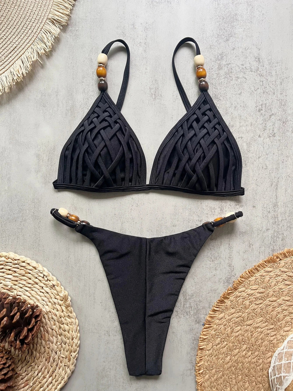 2026 Summer Sexy Bikini Set Women Swimwear Chic Bead Sling Bra Thong Swimsuit Micro Bikini Fashion Brazilian Beach Bathing Suit