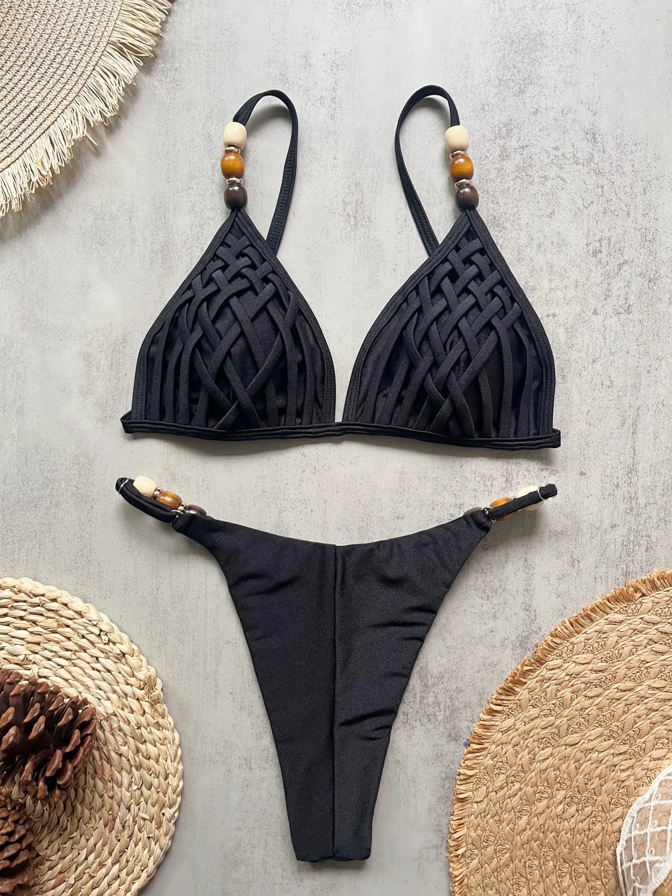 2026 Summer Sexy Bikini Set Women Swimwear Chic Bead Sling Bra Thong Swimsuit Micro Bikini Fashion Brazilian Beach Bathing Suit