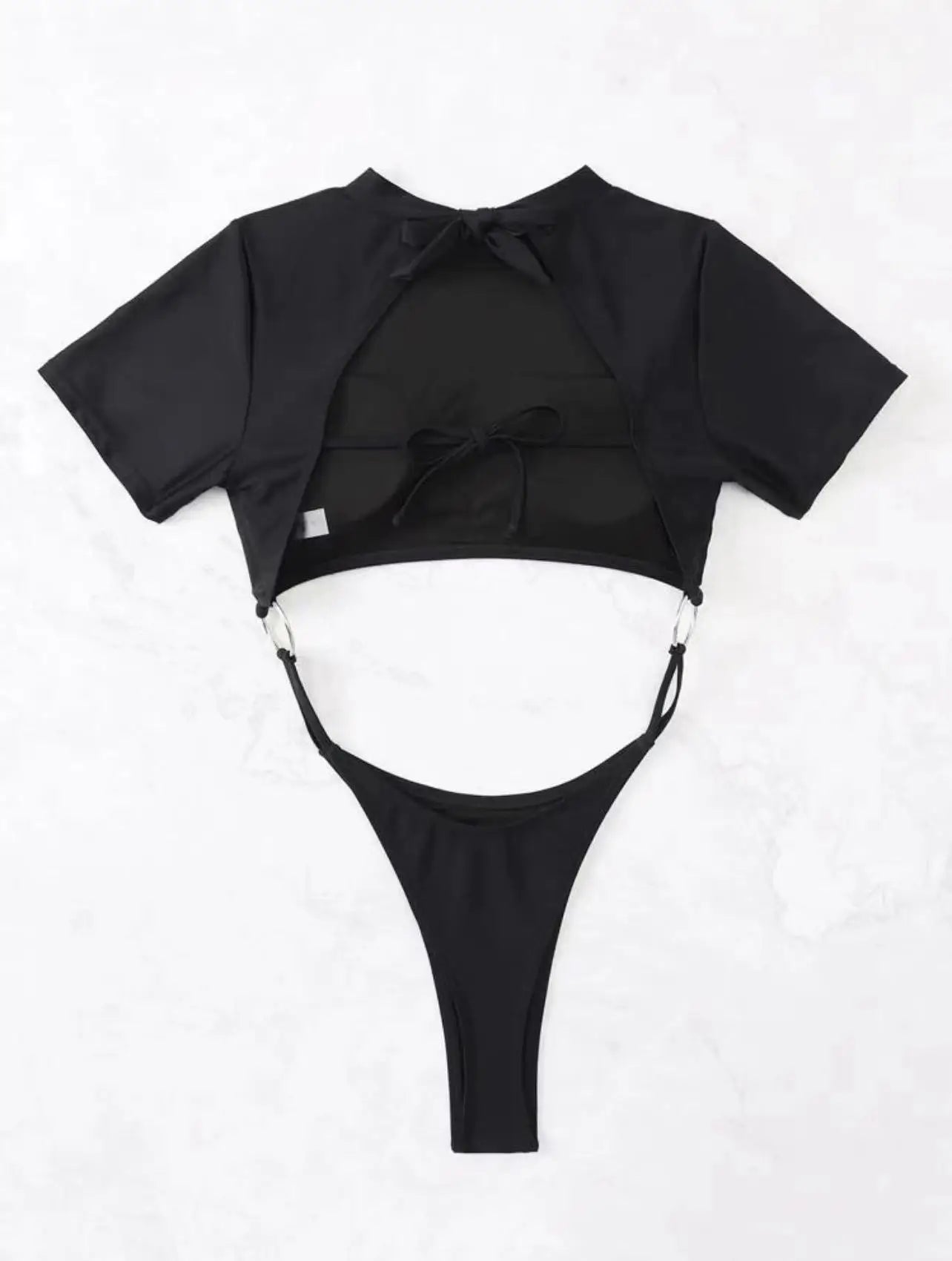 XS - L Mini Micro Thong Short Sleeve One Piece Swimsuit Women Female Swimwear Cut Cut Monokini High Cut Bathing Suit Swim Lady