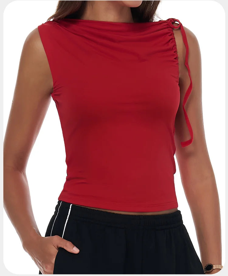 Sexy Shoulder Yoga Top Sleeveless Fitness Women Solid Color Gym Shirt Breathable Quick Dry Running Vest Sportswear