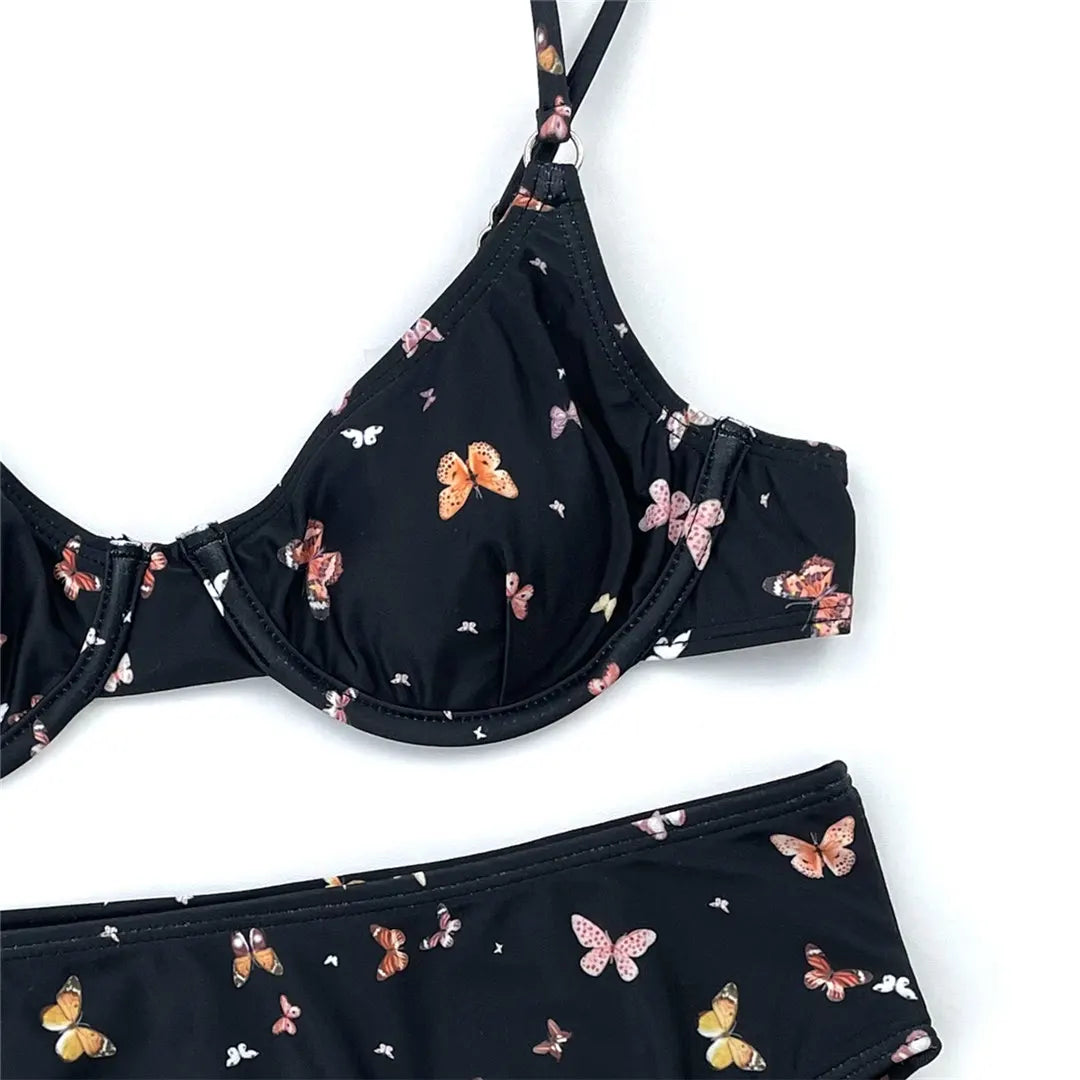 New Sexy Butterfly Printed High Waist Bikini Female Swimsuit Women Swimwear Two-Pieces Bikini Set Bather Bathing Suit Swim V3067