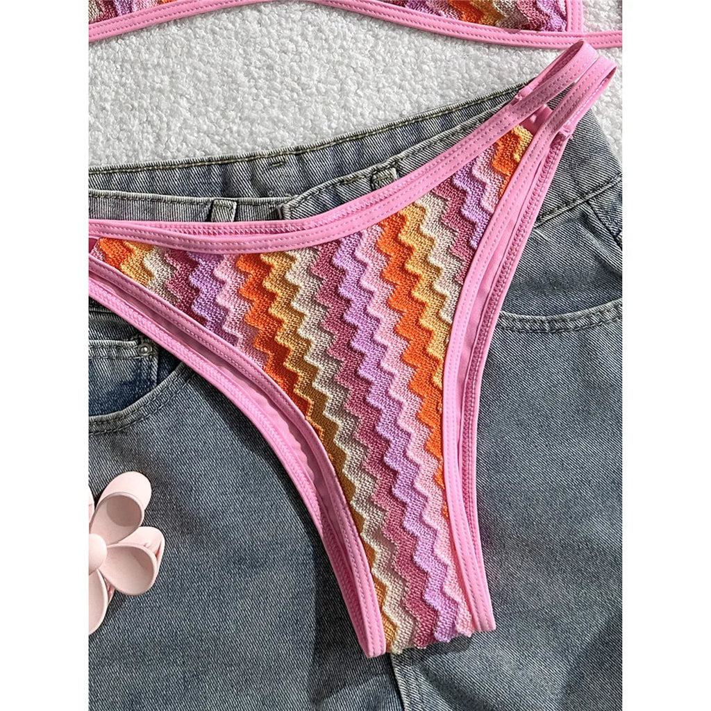 2026 Striped High Leg Cut Brazilian Bikini Female Swimsuit Women Swimwear Two-pieces Bikini set Bather Bathing Suit Swim V8216