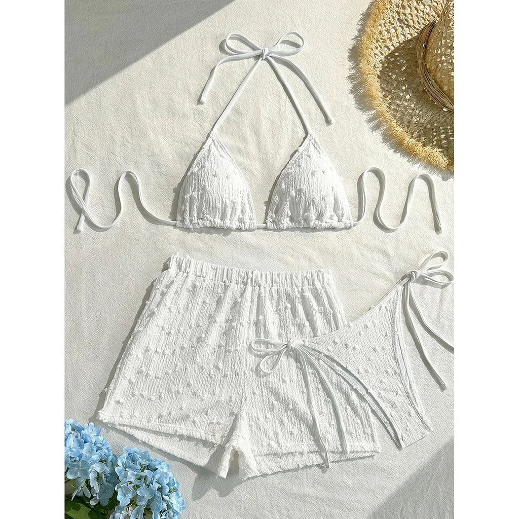 4 Colors Sexy Halter Bikini Female Swimsuit Three-pieces Bikini set With Shorts Women Swimwear Bather Bathing Suit Swim V7843W