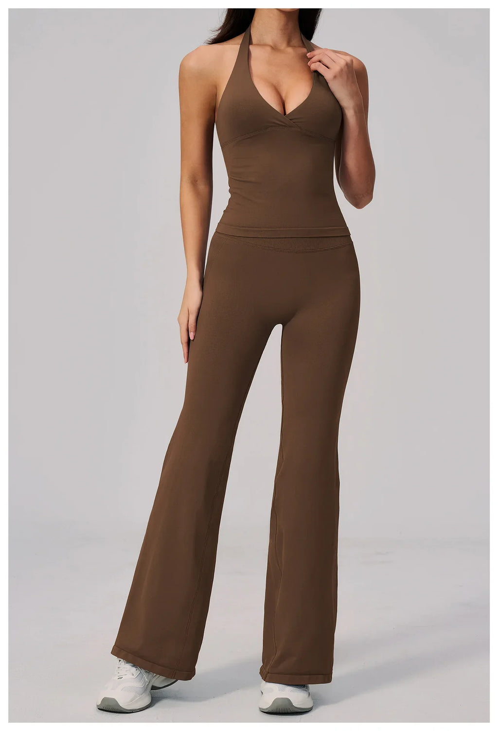 V-neck Yoga Sets Women Seamless Slimming Sports Tank Top High Waist Wide Leg Pants Fitness Suit Outwear Gym Running Tracksuit