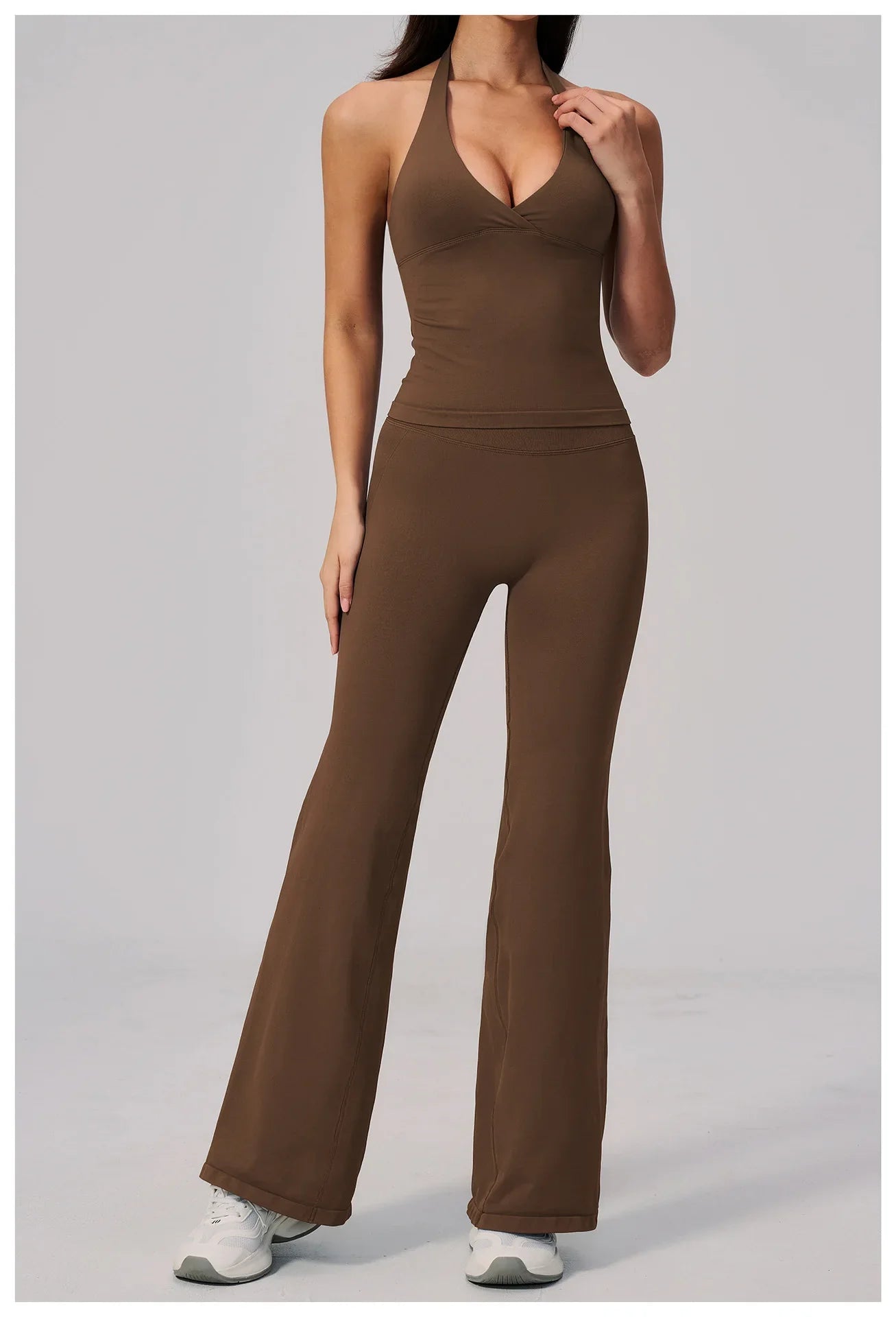 V-neck Yoga Sets Women Seamless Slimming Sports Tank Top High Waist Wide Leg Pants Fitness Suit Outwear Gym Running Tracksuit