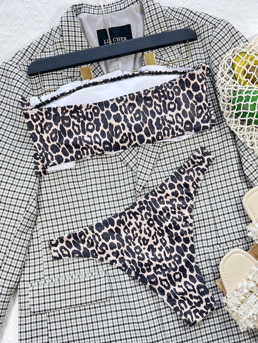 2026 New Sexy Bikini Bandeau Women Swimwear Swimsuit Pleated Ruffle Leopard Bikinis Set Bathing Suit Beach Bikini Female Push Up