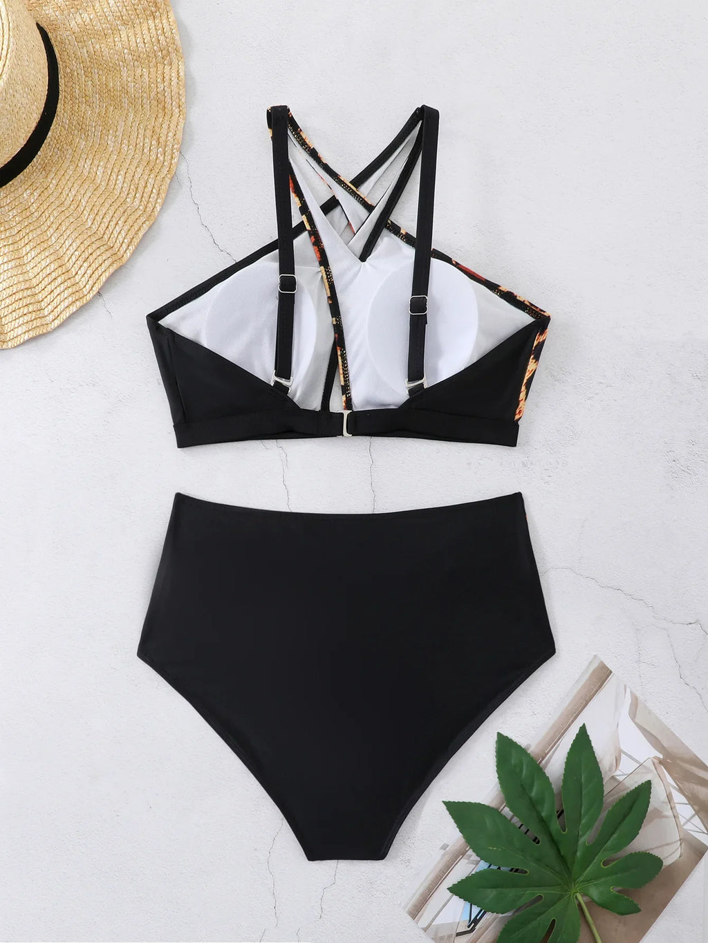 Women's Plus Size Triangle Halter Cross Back Bikini Set - European American Style Separable Swimsuit