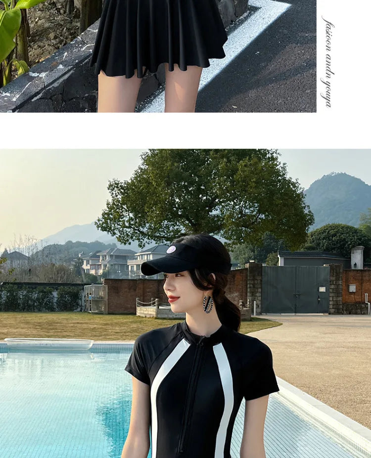 One Piece Swimsuit Skirt Style Plus Size Slimming and Belly Covering Style Hot Spring Bikini Swimsuit for Women