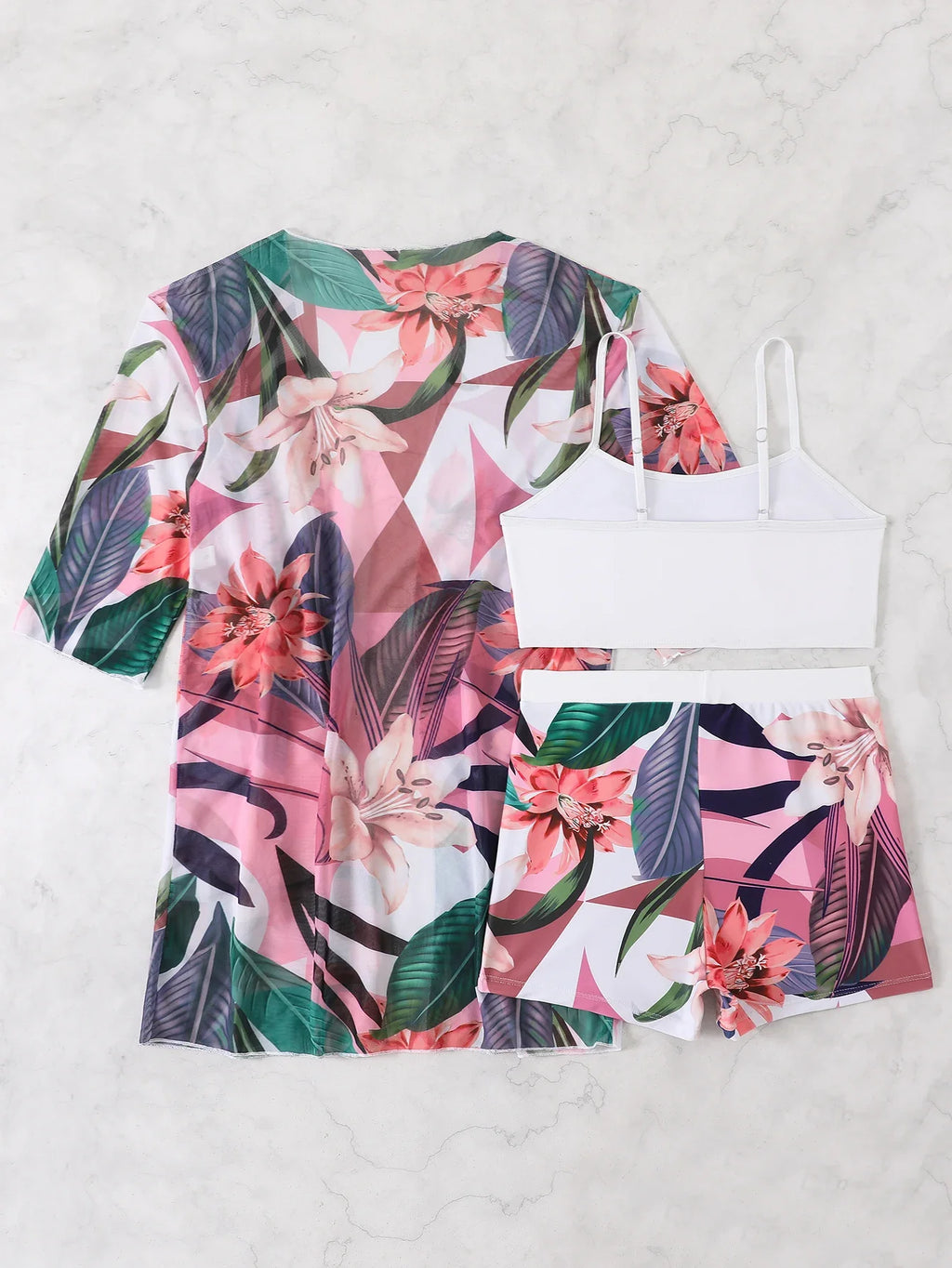 3 Pieces High Waist Bikinis 2026 Women Printed Swimwear Female Bandeau Swimsuit With Kimono Bathers Swimming Bathing Swim Suit