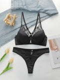 Ladies' Black Front Dutton Beautiful Back With Steel RingLlace Sexy Bra Underwear Thong Underwear Set J2509