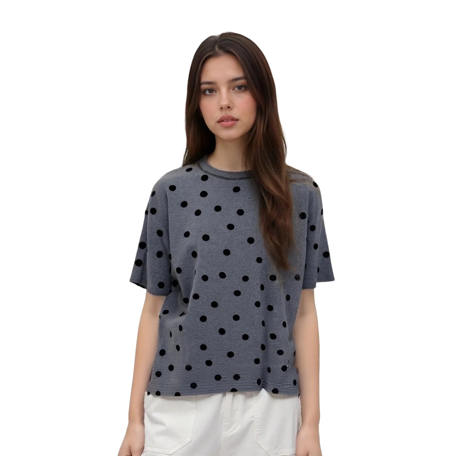 Women Dots Print T-shirs Crew Neck Short Sleeve Summer Loose Vintage Tops for Casual Daily