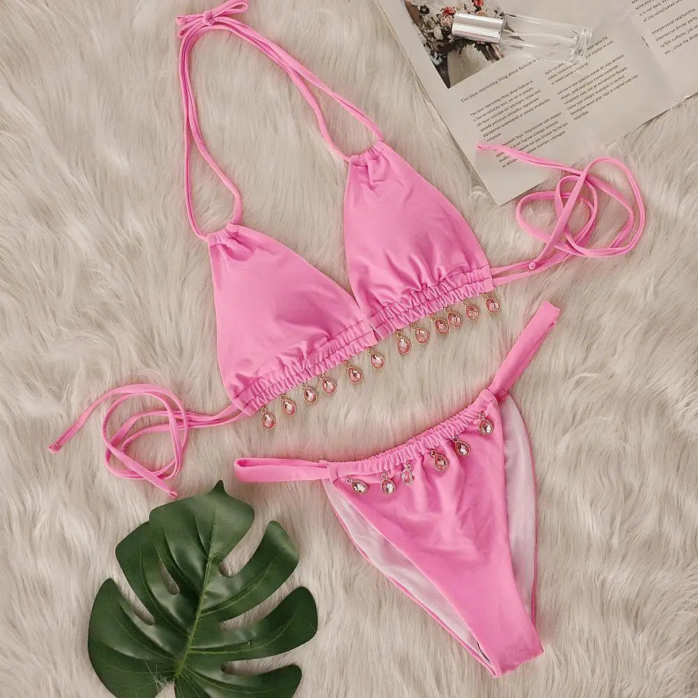2026 Halter Luxury Rhinestones Diamond Bikini Female Swimsuit Women Swimwear Two-pieces Bikini Set Bather Bathing Suit Swim Lady