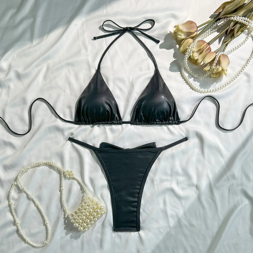 2026 Fashionable and Sexy Split 2-piece Swimsuit Women's Light Lace-up Solid Color Bikini Swimsuit Maillot De Bain 2 Pièce Femme