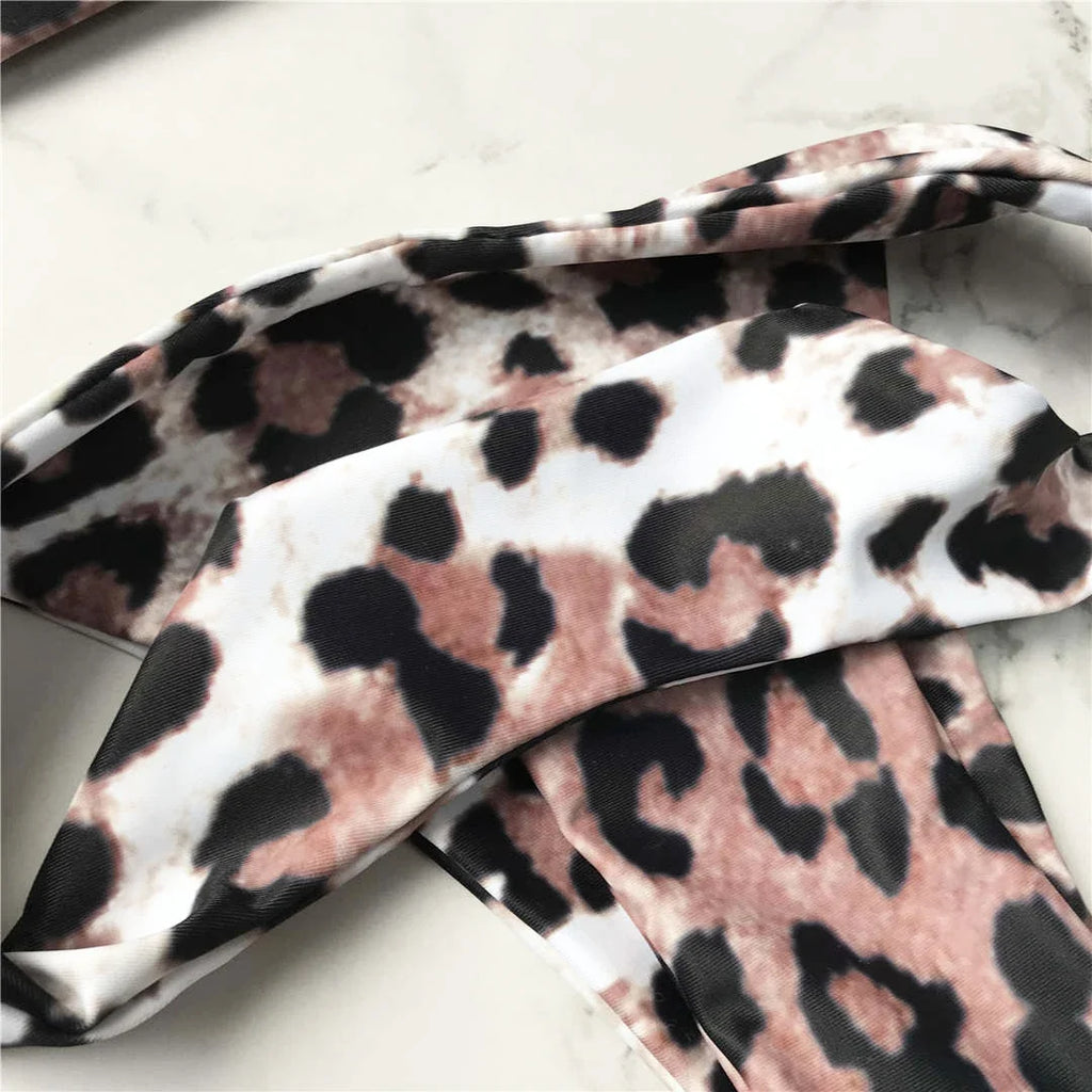New S - XL Sexy Hot Pink Leopard Bikini Women Swimwear Female Swimsuit Two-piece Bikini set Bather Bathing Suit Swim Lady V871P