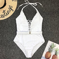 2025 Sexy Lace Up Halter Female Swimwear One Piece Swimsuit Women Backless Monokini with Waist Belt Bathing Suit Swim Bodysuit