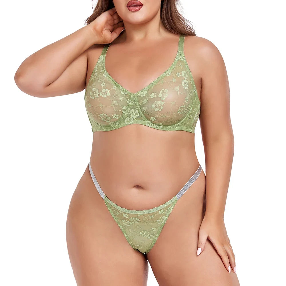 Women's Bra & Briefs Sets Seamless Bras For Ladies Lace Thong Underwear Plus Size Brassiere Sexy Lingerie Set BH Top