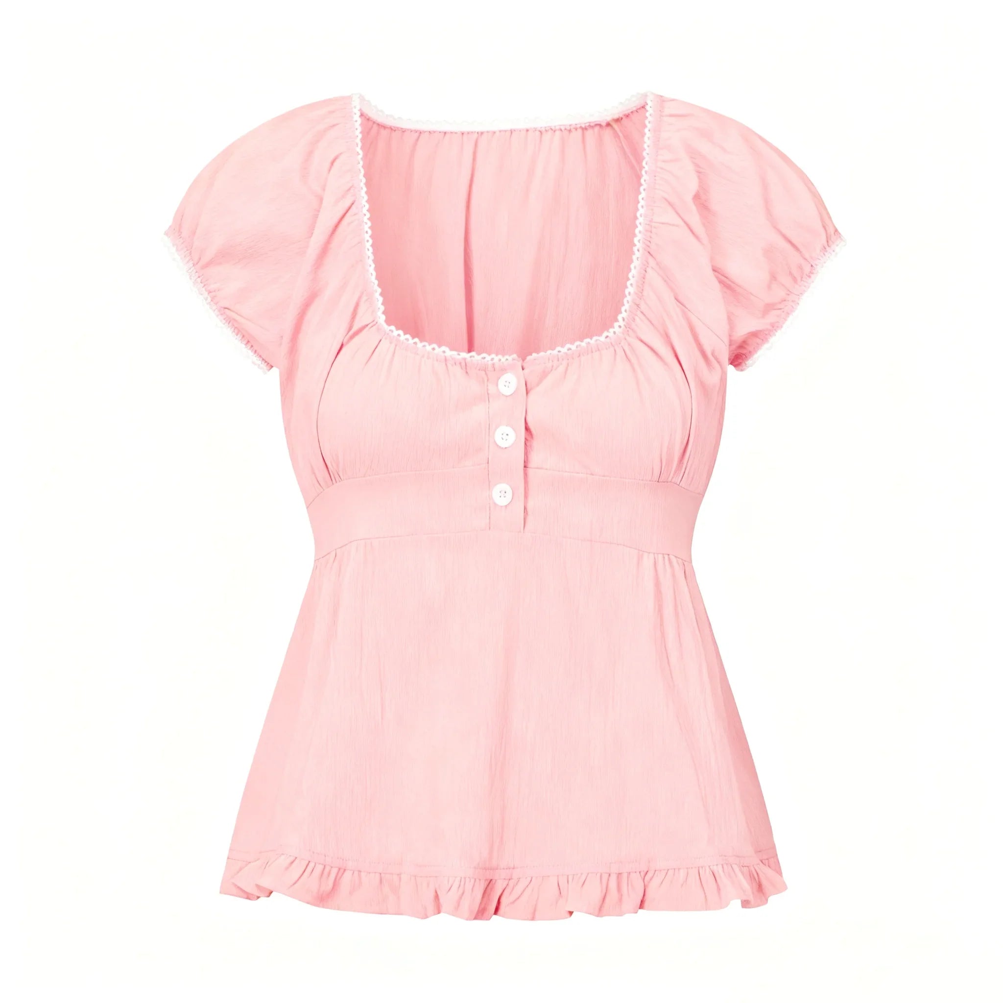 Summer Women Short Sleeve T-shirt Solid Color Low-necked Pleated Hem Casual Tops Y2K Retro Shirts
